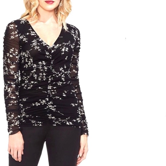 NEW Vince Camuto mesh floral top black and white XXS - Picture 1 of 12